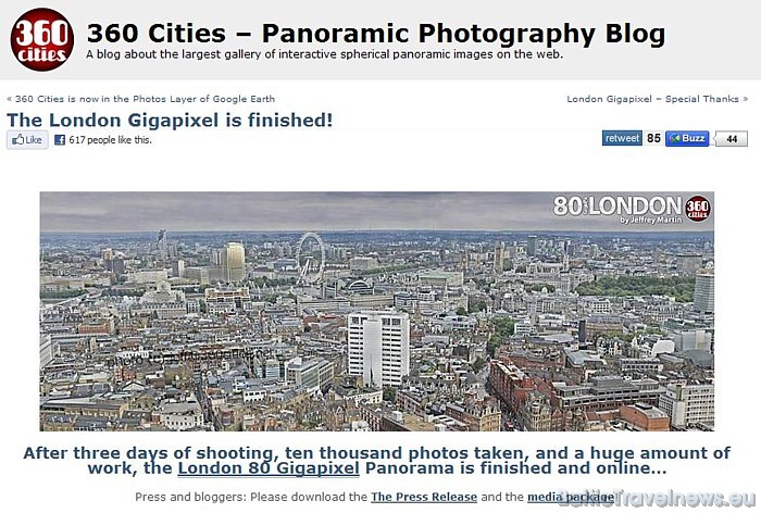 Londonas panorāmas foto iespējams apskatīt interneta vietnē www.blog.360cities.net
Foto: www.360cities.net 52430